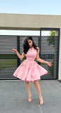 Sexy Ball Gown Halter Pink Satin Mini Short Formal 8th Grade Homecoming Dresses Summer Middle School Hoco Dress 20th Balloon Skirt Birthday Outfits HZ1121