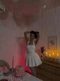 Modest A Line Halter White Chiffon Mini Short Formal 8th Grade Homecoming Dresses Summer Middle School Hoco Dress 18th Birthday Outfits HZ1121