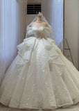 Unique Bridal Gown Ball Gown Off The Shoulder White Short Sleeves Sequin Wedding Dresses Vintage Bridal Gowns HZ1121