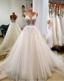 Princess Wedding Dress Ball Gown V Neck Appliques Lace Sleeveless White Tulle Wedding Dresses Dreamy Bridal Gowns HZ1121