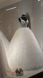 Unique Bridal Dress Ball Gown Straps Neck White Sequin Wedding Dresses Pretty Bridal Gowns HZ1121