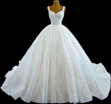 Classic Wedding Dress Ball Gown Straps White Sequin Long Wedding Dresses Dreamy Bridal Gowns HZ1121