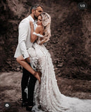 Unique Bridal Dress A Line Off The Shoulder White Tulle Lace Long Wedding Dresses Pretty Bridal Gowns HZ1121