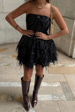 Sexy A Line Strapless Black Sequin Mini Short Formal 8th Grade Homecoming Dresses Summer Middle School Hoco Dress 18th Birthday Outfits HZ1121