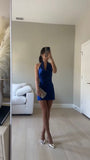 Trendy Sheath Halter Satin Royal Blue Mini Short Formal 7th Grade Homecoming Dresses Middle School Short Prom Dress Hoco Outfits HZ1121