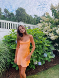 Unique A line Spaghetti Straps Orange Sleeveless Satin Mini Formal 7th Grade Homecoming Dresses Middle School Prom Dress Hoco Outfits HZ1121