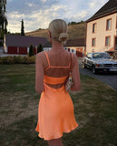 Unique A line Spaghetti Straps Orange Sleeveless Satin Mini Formal 7th Grade Homecoming Dresses Middle School Prom Dress Hoco Outfits HZ1121