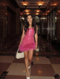 Unique Sheath Spaghetti Straps Hot Pink Sleeveless Sequin Mini Formal 7th Grade Homecoming Dresses Middle School Prom Dress Hoco Outfits HZ1121