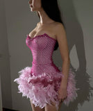 Trendy Sheath Sweetheart Pink Beads Feathers Sequin Mini Short Formal 8th Grade Homecoming Dresses Middle School Short Prom Dress Hoco Outfits HZ1121