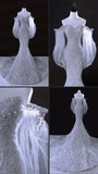 Princess Bridal Dress Mermaid Off The Shoulder Lace Tulle Wedding Dress With Long Sleeves Wedding Dresses Modest Wedding Gowns HZ1121