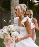 Unique Wedding Dresses Ball Gown Square Neck Satin White Long Wedding Dresses Simple Bride Dress Bridal Gowns HZ1121