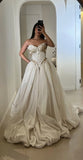 Beautiful Ball Gown Sweetheart Sleeveless White Satin Pleated Gold Beads Wedding Dress Modest Wedding Dresses Princess Wedding Gowns HZ1121