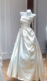 Unique Wedding Dresses Ball Gown Sweetheart Neck Satin White Long Wedding Dresses Simple Bride Dress Bridal Gowns HZ1121