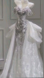 Princess Bridal Dress Mermaid Off The Shoulder Lace Sequin Wedding Dress With Short Sleeves Wedding Dresses Modest Wedding Gowns HZ1121