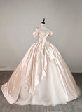 Luxury Ball Gown Off The Shoulder Pink With Ruffles Wedding Dress Modest Wedding Dresses Princess Wedding Gowns HZ1121