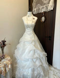 Princess Bridal Dress Ball Gown Strapless Organza Lace Wedding Dress With Ruffles White Wedding Dresses Modest Wedding Gowns HZ1121