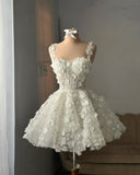 Unique Ball Gown Spaghetti Straps White Lace Short Mini Formal 7th Grade Homecoming Dresses Middle School Short Cocktail Night Dress Hoco Outfits HZ1121