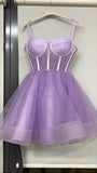 Unique Ball Gown Spaghetti Straps Lilac Tulle Short Mini Formal 7th Grade Homecoming Dresses Middle School Short Cocktail Night Dress Hoco Outfits HZ1121