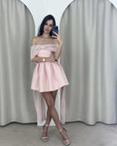 Sexy A line Off The Shoulder Sequin Pink Short Mini Formal 7th Grade Homecoming Dresses Middle School Cocktail Night Dress Hoco Outfits HZ1121