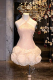 Cute Sheath Halter Sequin Blush Pink Short Mini Formal 8th Grade Homecoming Dresses Middle School Cocktail Night Dress Hoco Outfits HZ1121