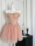 Cute A Line Sweetheart Blush Pink Short Mini Formal 8th Grade Homecoming Dresses Middle School Cocktail Night Dress Hoco Outfits HZ1121