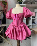 Sexy Ball Gown Square Neck Short Sleeves Taffeta Pink Short Mini Formal 7th Grade Homecoming Dresses Middle School Cocktail Night Dress Hoco Outfits HZ1121