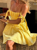 Modest A line Straps Yellow Satin Mini Short Formal 8th Grade Homecoming Dresses Middle School Hoco Dress Cocktail Outfits HZ1121