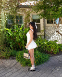 Cute Ball Gown Square White Satin Short Mini Formal 8th Grade Homecoming Dresses Middle School Cocktail Dress Hoco Outfits HZ1121