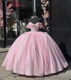 Modest Ball Gown Off The Shoulder Pink Tulle Long Quinceanera Dress Formal Gowns Vestido De 15 Anos Sweet 16 Dress HZ1121