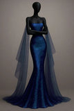 Sexy Mermaid Strapless Royal Blue Sequin Long Prom Dresses Party Dress 20th Birthday Outfits Graduation Dresses HZ1121