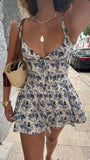 Sexy A line Straps Royal Blue Floral Short Mini Formal 8th Grade Homecoming Dresses Middle School Short Cocktail Dress Hoco Outfits HZ1121