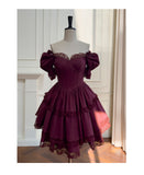 Vintage Ball Gown Sweetheart Burgundy Satin Grad Dress Inspo Short Mini Formal 8th Grade Homecoming Dresses High School Hoco Court Dress Graduation Dress Cocktail 18th Birthday Outfits HZ1121