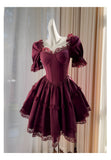 Vintage Ball Gown Sweetheart Burgundy Satin Grad Dress Inspo Short Mini Formal 8th Grade Homecoming Dresses High School Hoco Court Dress Graduation Dress Cocktail 18th Birthday Outfits HZ1121