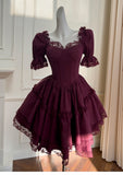 Vintage Ball Gown Sweetheart Burgundy Satin Grad Dress Inspo Short Mini Formal 8th Grade Homecoming Dresses High School Hoco Court Dress Graduation Dress Cocktail 18th Birthday Outfits HZ1121