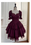 Vintage Ball Gown Sweetheart Burgundy Satin Grad Dress Inspo Short Mini Formal 8th Grade Homecoming Dresses High School Hoco Court Dress Graduation Dress Cocktail 18th Birthday Outfits HZ1121