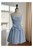 Cute A line Spaghetti Straps Satin Blue Short Grad Dress Inspo Short Mini Formal 8th Grade Homecoming Dresses High School Hoco Court Dress Graduation Dress 18th Birthday Outfits HZ1121