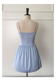 Cute A line Spaghetti Straps Satin Blue Short Grad Dress Inspo Short Mini Formal 8th Grade Homecoming Dresses High School Hoco Court Dress Graduation Dress 18th Birthday Outfits HZ1121