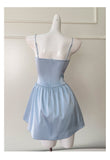 Cute A line Spaghetti Straps Satin Blue Short Grad Dress Inspo Short Mini Formal 8th Grade Homecoming Dresses High School Hoco Court Dress Graduation Dress 18th Birthday Outfits HZ1121