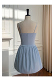 Cute A line Spaghetti Straps Satin Blue Short Grad Dress Inspo Short Mini Formal 8th Grade Homecoming Dresses High School Hoco Court Dress Graduation Dress 18th Birthday Outfits HZ1121