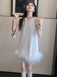 Cute A line Scoop Neck Sequin White Short Grad Dress Inspo Short Mini Formal 8th Grade Homecoming Dresses High School Hoco Court Dress Graduation Dress 18th Birthday Outfits HZ1121
