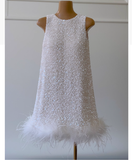 Cute A line Scoop Neck Sequin White Short Grad Dress Inspo Short Mini Formal 8th Grade Homecoming Dresses High School Hoco Court Dress Graduation Dress 18th Birthday Outfits HZ1121