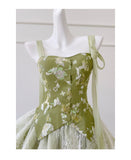 Vintage Ball Gown Spaghetti Straps Green Satin Grad Dress Inspo Short Mini Formal 8th Grade Homecoming Dresses High School Hoco Court Dress Graduation Dress Cocktail Outfits HZ1121