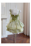 Vintage Ball Gown Spaghetti Straps Green Satin Grad Dress Inspo Short Mini Formal 8th Grade Homecoming Dresses High School Hoco Court Dress Graduation Dress Cocktail Outfits HZ1121