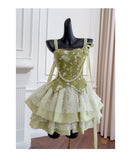 Vintage Ball Gown Spaghetti Straps Green Satin Grad Dress Inspo Short Mini Formal 8th Grade Homecoming Dresses High School Hoco Court Dress Graduation Dress Cocktail Outfits HZ1121