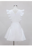 Sexy Ball Gown V Neck White Satin Short Mini Formal 8th Grade Homecoming Dresses Middle School Short Birthday Gowns Graduation Dress Hoco Outfits HZ1121
