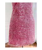 Unique Sheath Scoop Pink Sequin Short Mini Formal 8th Grade Homecoming Dresses Middle School Short Cocktail Dress Hoco Outfits HZ1121
