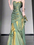 Vintage Mermaid Spaghetti Straps Green Long Summer 18th Birthday Dress Party Dress Birthday Outfits Evening Dresses HZ1121