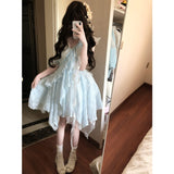 Cute Ball Gown Spaghetti Straps Light Blue Lace Summer 18th Birthday Dress Lolita Dress Birthday Outfits Lolita Outfit HZ1121