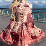 Vintage Ball Gown Spaghetti Straps Chiffon Summer 18th Birthday Dress High Low Ombre Red Lolita Dress Birthday Outfits HZ1121