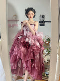 Vintage Ball Gown Spaghetti Straps Chiffon Summer 18th Birthday Dress High Low Ombre Pink Lolita Dress 18th Birthday Outfits HZ1121
